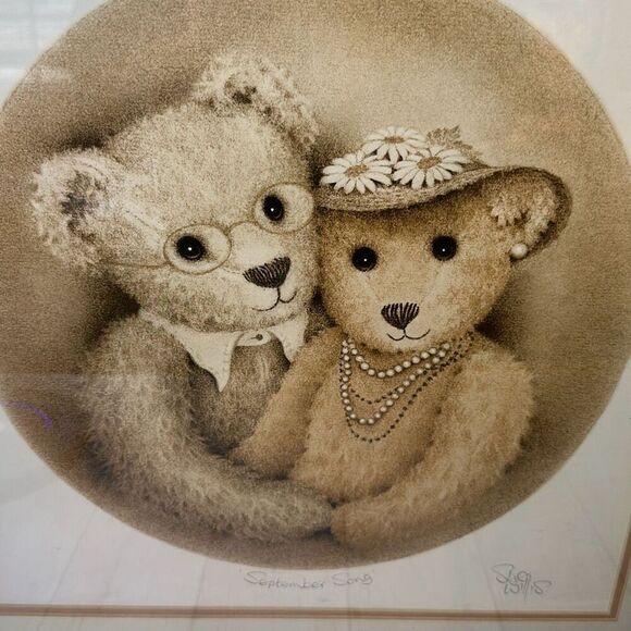 SUE WILLIS September Song mounted & Framed Teddy Bear Print Nursery Decor - Picture 2 of 9
